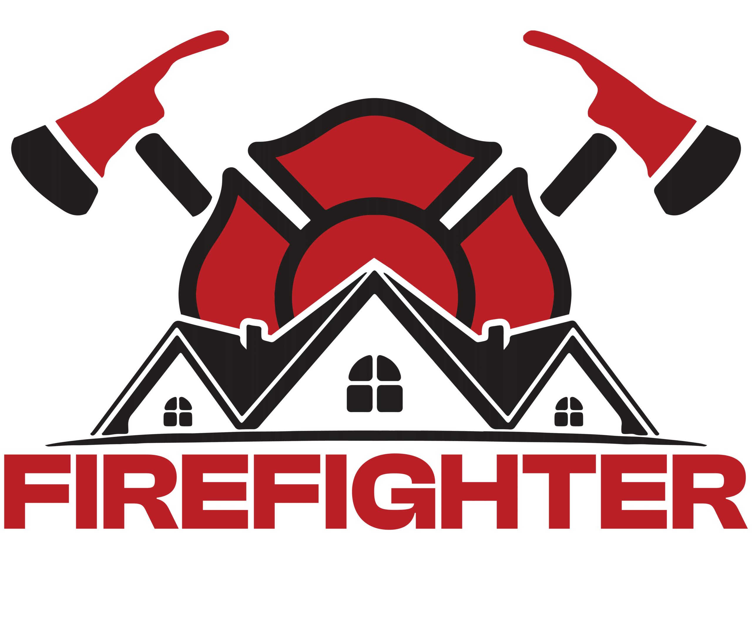 Two axes and a roof. Firefighter roofing logo.