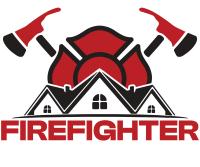 Two axes and a roof. Firefighter roofing logo.